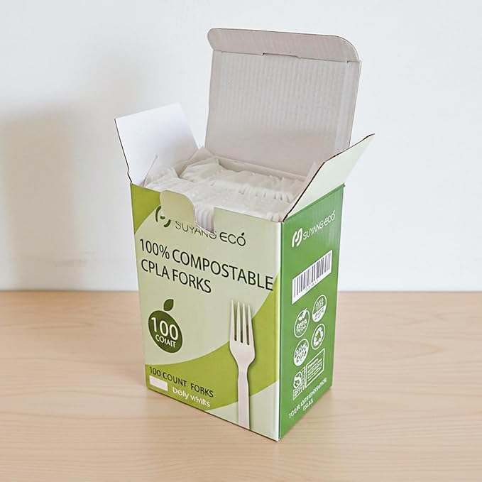 Compostable Disposable Forks 100 Count Compostable Forks Bulk No Plastic Forks Heavy Duty Biodegradable Forks Eco Friendly for Lounge Party Wedding Picnic Camping