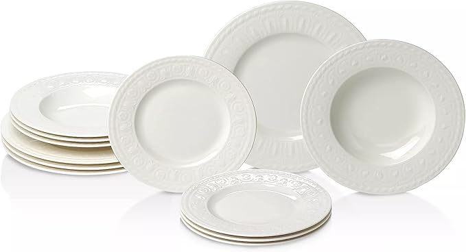 Villeroy & Boch Cellini 12-Piece Dinnerware Set, Service for 4, Premium Porcelain, Made in Germany, White