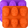 HUAKENER 2 Pack Skull Cake Pan, 6 Cavity Skull Cake Molds, Silicone Skull Baking Pan for Mini Cakes, Chocolate Bomb, Pudding, Halloween Baking