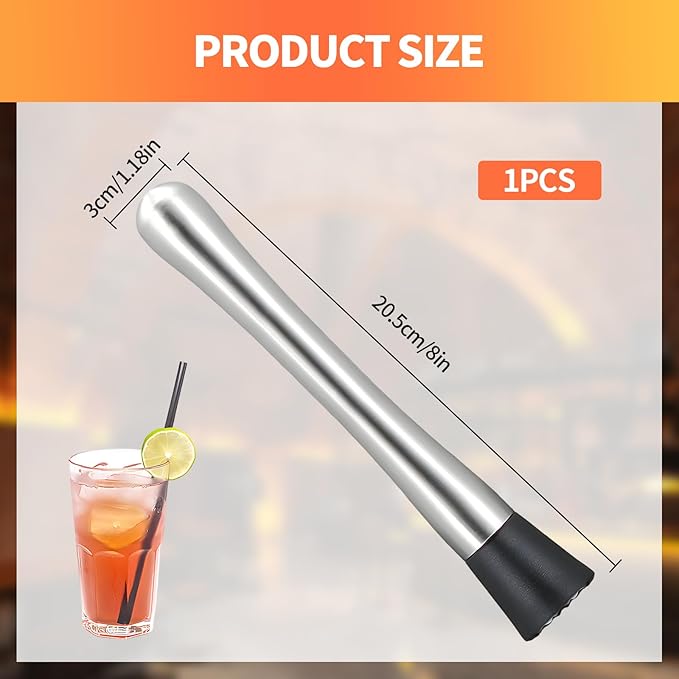 Muddler for Cocktails,8" Stainless Steel Cocktail Muddler for Lemonade, Lemon Smasher Bartender Accessories, Crushes Ice,Fruits & Herbs, Bartender Tool for Home,Bar Use,Lemonade stand supplies