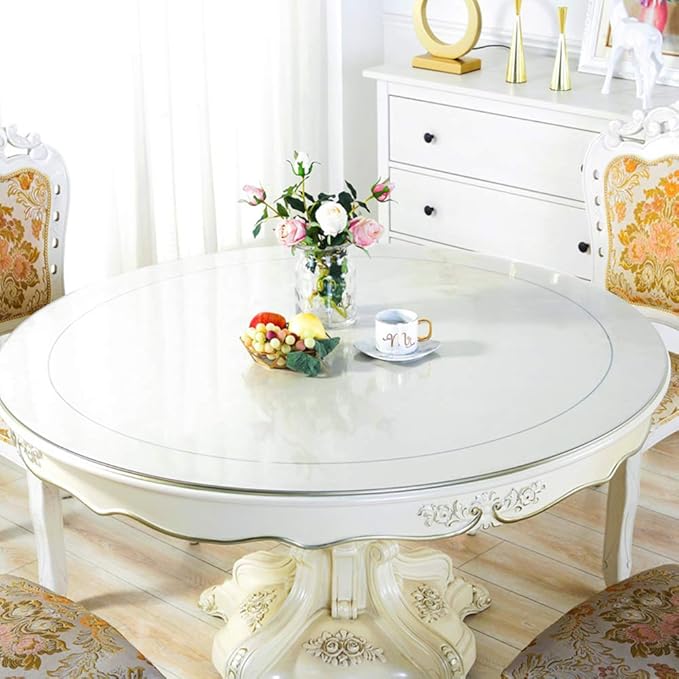 Wadrac Custom Clear PVC Table Top Protector Transparent Plastic Table Pad Cover Circle Waterproof Foldable Wooden Furntiure Coffee Protective Circular Table Pad Mat Dia. 52 Inch Round 1.5mm Thick