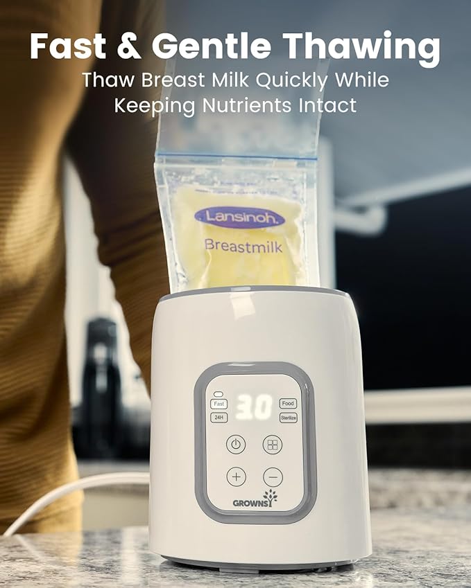 Bottle Warmer, GROWNSY 8-in-1 Fast Baby Milk Warmer with Timer for Breastmilk or Formula, Accurate Temperature Control, with Defrost, Sterili-zing, Keep, Heat Baby Food Jars Function