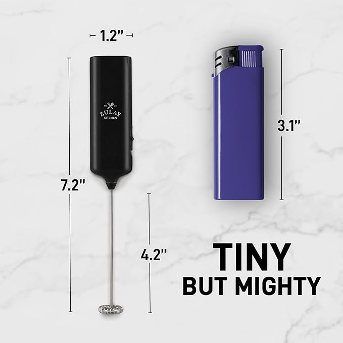 Mini & Mighty Milk Frother Wand - Powerful Handheld Drink Mixer - Stocking Stuffer Coffee Frother For Latte, Cappuccino, Matcha, Hot Chocolate, Creamer - Black