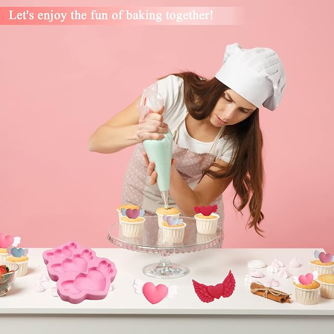 Valentine's Day Heart Fondant Molds, Heart Wings Cake Decorating Silicone Molds for Cupcake Toppers, Cookies, Candy Chocolate Molds, Marzipan, Sugar Craft, Flower Paste, Dough, Gum, Clay, resin