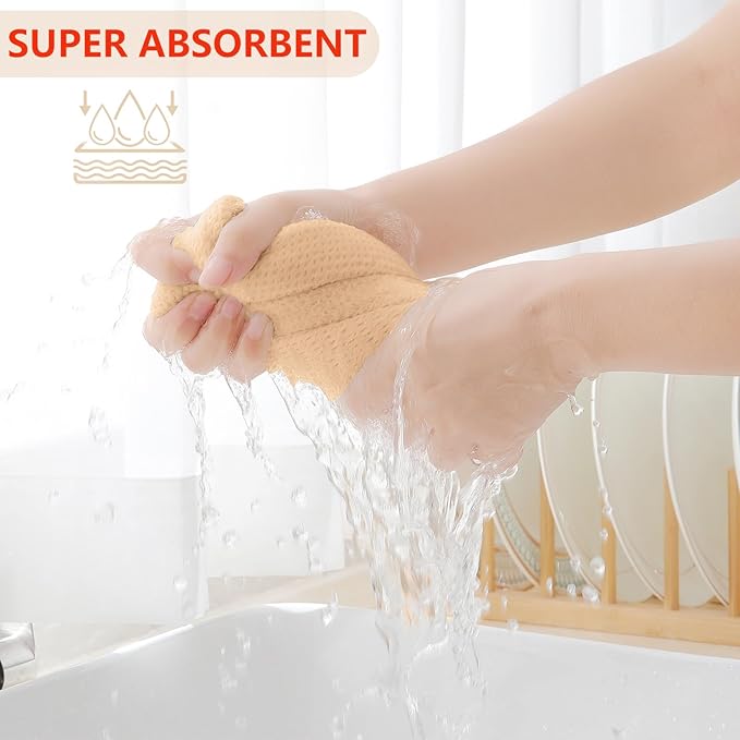 Homaxy 100% Cotton Waffle Weave Kitchen Dish Towels, Ultra Soft Absorbent Quick Drying Cleaning Towel, 13 x 28 Inches, 8-Pack, Apricot