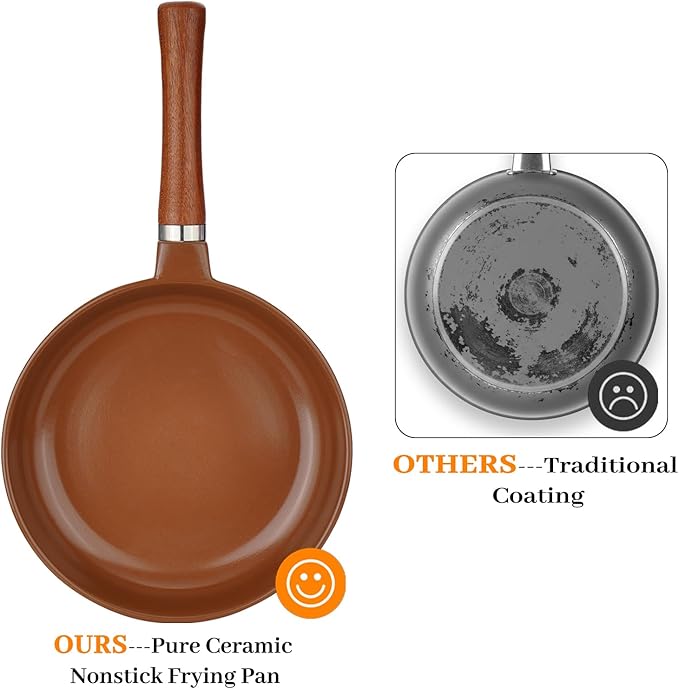 Pure Ceramic Frying Pan, Nonstick 10 Inch Ceramic Skillet (Crafted From Natural Clay Minerals Through Firing), PFAS-Free, Non Toxic/No Coatings Cooking Pan, Induction Pan (Brown)