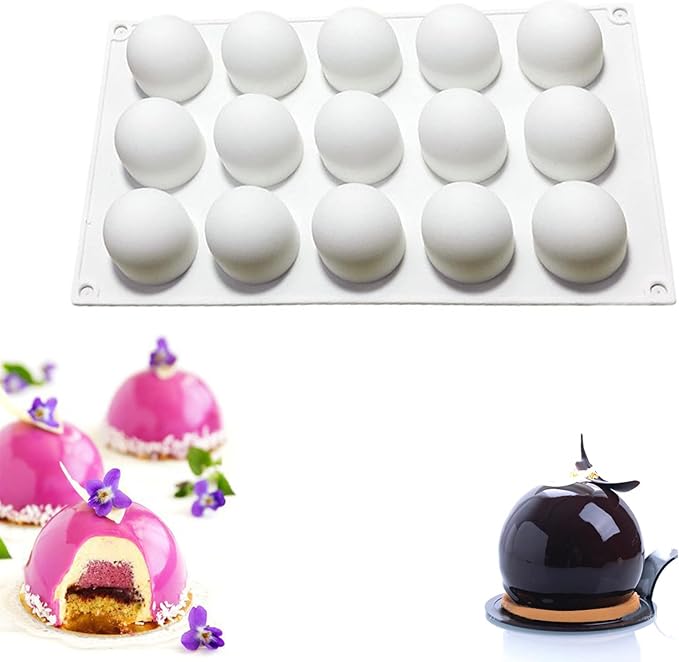 OCPO Kitchen Truffle Silicone Mold for Baking Mousse Cake French Dessert Pastry Chocolate Pudding Cupcake, Non-Stick & Easy Release, Truffle Ball Shape (15-Cavity)