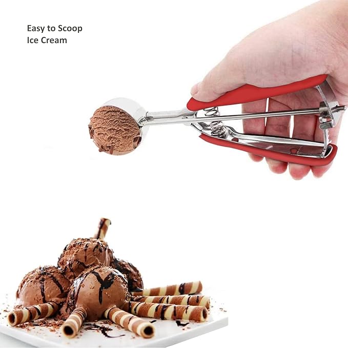 Red Cookie Dough Scoop - 5.3 Tbsp/ 80 ml/ 2.7 oz Stainless Steel Ice Cream Scooper with Trigger Release