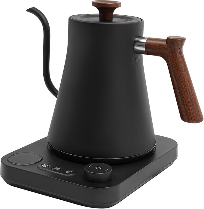 Gooseneck Electric Kettle, 0.24Gal Stainless Steel Electric Tea Kettle with Precision Temperature Control & LED Touchscreen, 1200W 90°Gooseneck Kettle for Tea Coffee (Black)