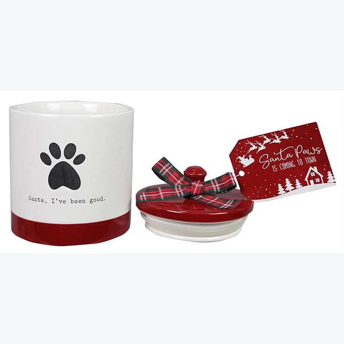Young's Inc Ceramic Christmas Pet Treat Jar with Lid, Dog Treat Container for Countertop, 4.53" L x 6.1" W Small Animals, Cat, Dog Cookie Jar, Decorative Gifts for Pet Owners