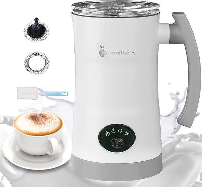 Milk Frother, 4-in-1 Electric Milk Steamer, 11.8oz/350ml Large Capacity for Auto Warm/Cold Foam, Heating Milk for Coffee, Latte, Macchiato, Cappuccino, Hot Chocolate (White)