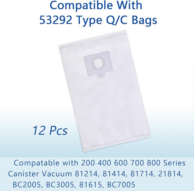 12 Pack 53292 Type Q/C Canister Vacuum Cleaner Bags Compatible with Kenmore 200/400/600/800 Series Vacuum Bags, Fit for Models 81214/81414/81714,/21814, BC2005/BC3005/81615/BC7005 (white)