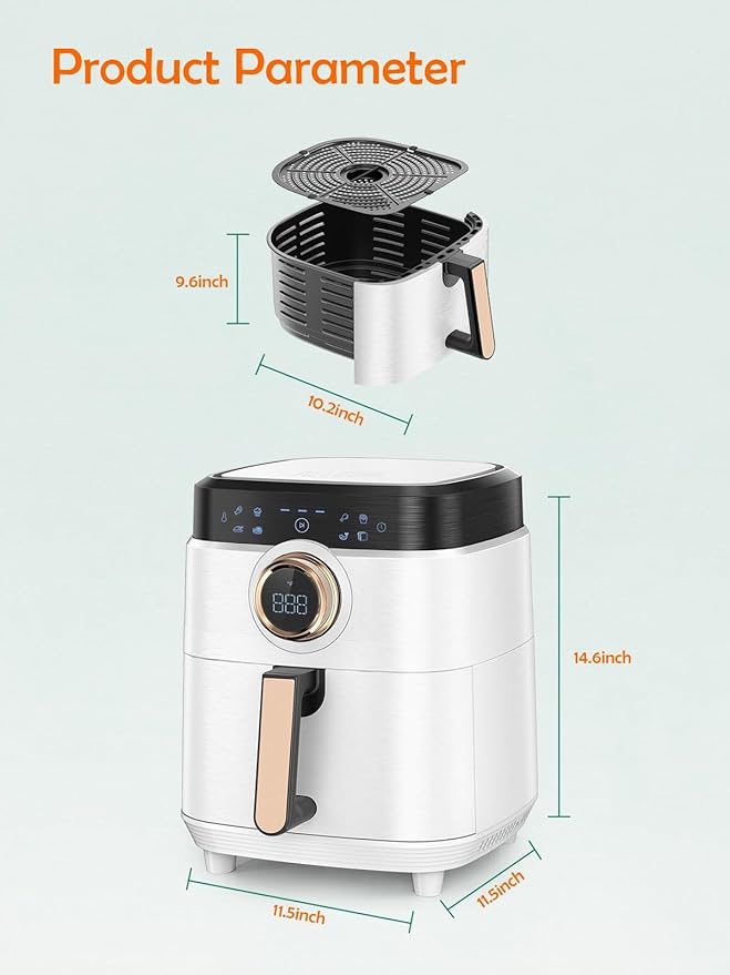 Air Fryer, ALLCOOL Airfryer Oven 8QT Large 1700W 8-in-1 with Touch Screen Air Fryers Dishwasher Safe Nonstick Basket Freidora de Aire 36 Recipes BPA & PFOA Free White