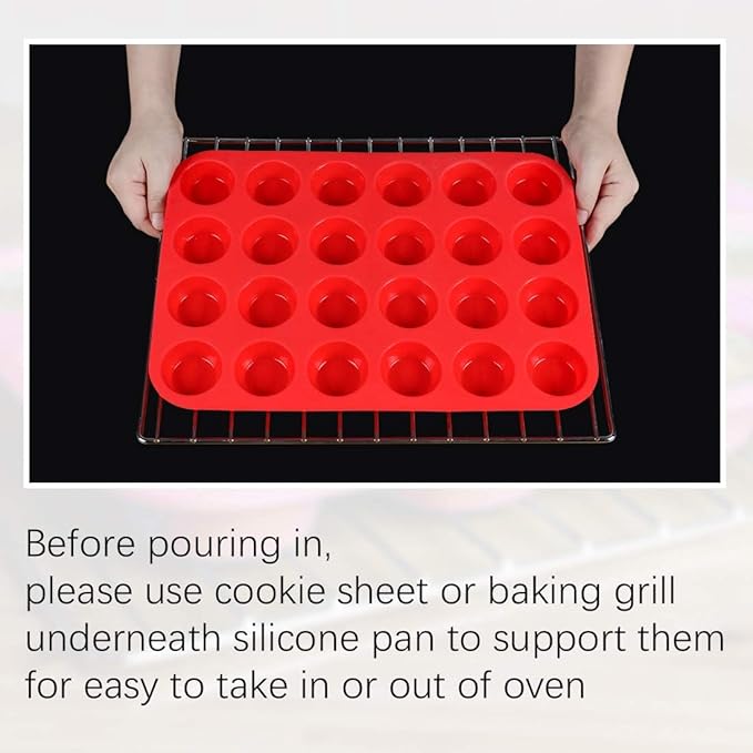 Silicone Muffin Pan Mini 24 Cups Cupcake Pan, Nonstick Food Grade Silicone Baking Pan 1 Pack