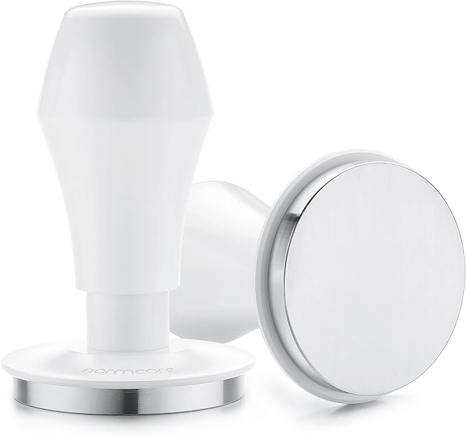 Normcore 53.3mm Espresso Coffee Tamper V4.1, Spring Loaded Tamper With Stainless Steel Flat Base15lb / 25lb / 30lbs Replacement Springs, Anodized Aluminum Stand, White