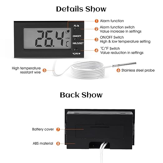 Digital Oven Thermometer -58°F to 572°F/-50°C-300°C, Thermometer with Probe, High Low Temperature Alarm, LCD, Celsius/Fahrenheit LXSZRPH (Black)