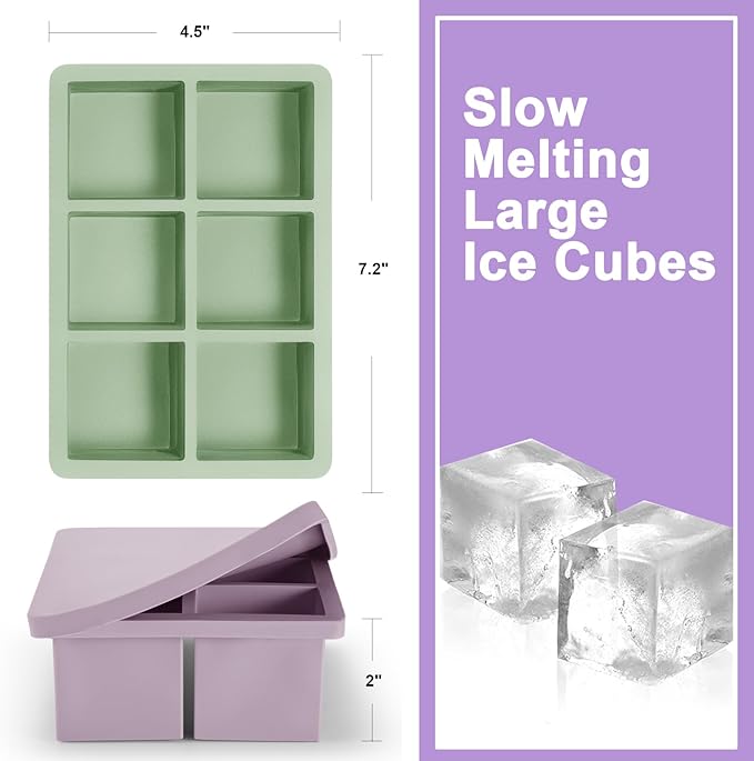 Nax Caki Ice Cube Trays 3 Pack - Large Size Silicone Ice Cube Molds(3 color) for Whiskey Ice Cube Maker for Cocktail Old Fashioned Ice Cube Tray