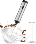 Rechargeable Milk Frother with Stand, Electric Frother Wand Handheld Coffee Foam Maker Detachable Stainless Steel Whisk Drink Mixer Foamer for Latte, Cappuccino, Hot Chocolate, Egg (Silver-1)