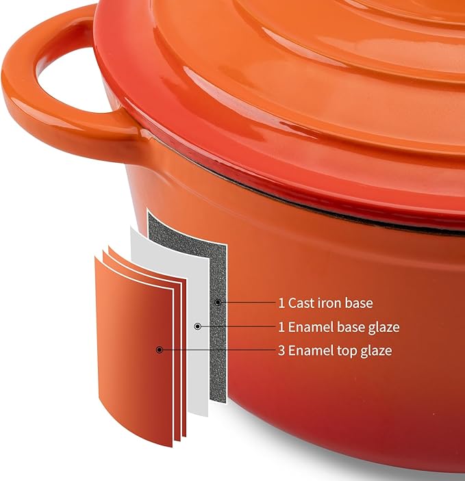 Enameled Cast Iron Dutch Oven Pot with Lid Heavy-Duty Cookware for Bread Baking, Braising, Stews, Roasting,5.5QT，orange