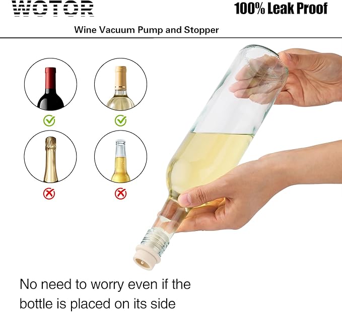 WOTOR Wine Saver Vacuum Pump with 20 Stoppers, Wine Stopper & Preserver, Reusable Bottle Sealer Keeps Fresh, Ideal Accessories Gift, Flat Handle (White)