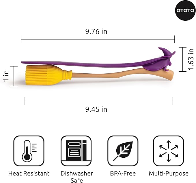 NEW - OTOTO Witchin Pastry Brush and Baking Spatulas - Silicone Heat Resistant and Basting Brush, Cooking and Baking Spatula, Spooky Witchy Gifts, Gothic Kitchen Halloween Gifts, Cute Accessories