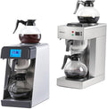 12 Cup Commercial Drip Coffee Maker Set, 1.8L Auto Filling Coffee MAKER with water line and LCD Control & 1.8L Manual Filling Coffee Maker with, Stainless Steel, 2 Warmers, 2 Cafafes, for Restaurant