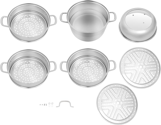 5-Layer Steamer Stackable Steam Cooker, 304 Stainless Steel Steamer with Stackable Pan and Lid, 23.6inch Multi Tier Cookware Pot for Cooking Dumplings, Steamed Buns