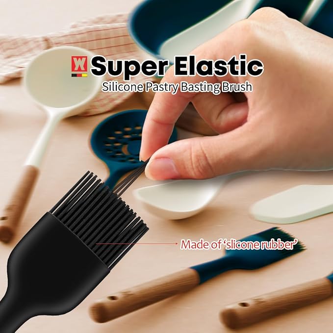 Silicone Cooking Brush with Wooden Handle: Pastry Brush, For Glazing Pastries and Basting Meats, Heat Resistant Cookware, Gentle Head & Bristle Design, BPA Free, Non-slip Grip