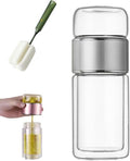 QUROXO 2025 New Tryteava Glass Infuser, Teava 3-In-1 Smart Tea Infuser with Cup Brush, Double-Layer Borosilicate Glass Tryteava Tea infusers Separation Cup (Silver, 350ml (12oz))
