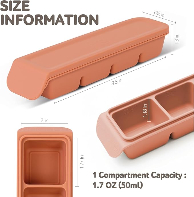 Silicone Freezer Trays with Lid, 1.7oz 4 Section - Leak Proof Silicone Freezer molds for Homemade Baby Food Breastmilk, Purees, Vegetables, Baby Food Jars Ice Tray with Lid BPA Free Pastel Pink
