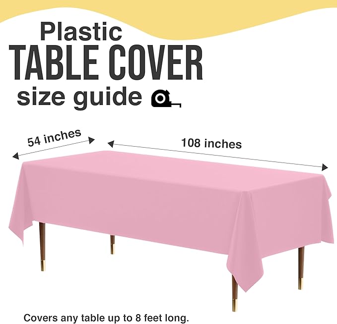 Exquisite 66% Thicker Premium Plastic Table Cloth Rectangle Table Cover 0.5 Mil 6 Pack Pink Table Cloth 54 Inch x 108 Inch Disposable Tablecloth Won't Tear Easily Like Cheap Thin Brands
