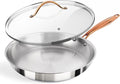 12 Inch Tri-Ply Stainless Steel Frying Pan with Lid, Professional Quality Skillet Suitable for All Stove, Oven and Dishwasher Safe, PFOA PTFE PFOS Free, Fast and Even Heating