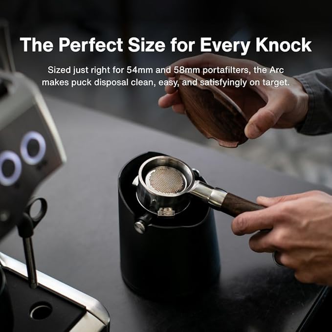CREMA Coffee Products Arc Knock Box | Holds 12–16 Espresso Pucks| Durable,Stain-ResistantBuild withNon-Slip Base|Elegant WalnutPlastic Lid Design| EasyClean-Up &Moisture Control|Black Finish