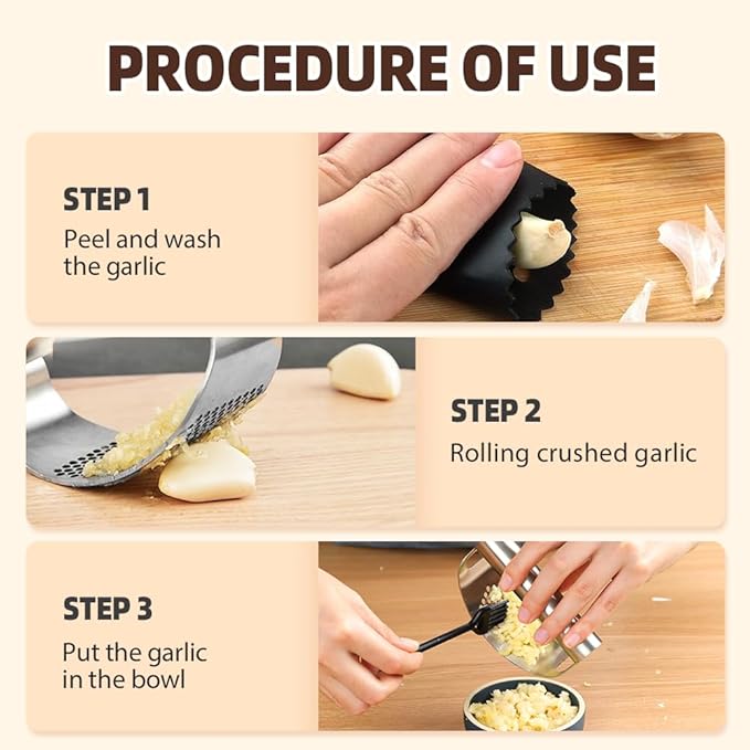 2026 New Garlic Press Rocker, Upgrade Garlic Press Stainless Steel, Portable Manual Stainless Steel Garlic Press Rocker, Innovative Garlic Crusher with Peeler and Scraper (2)