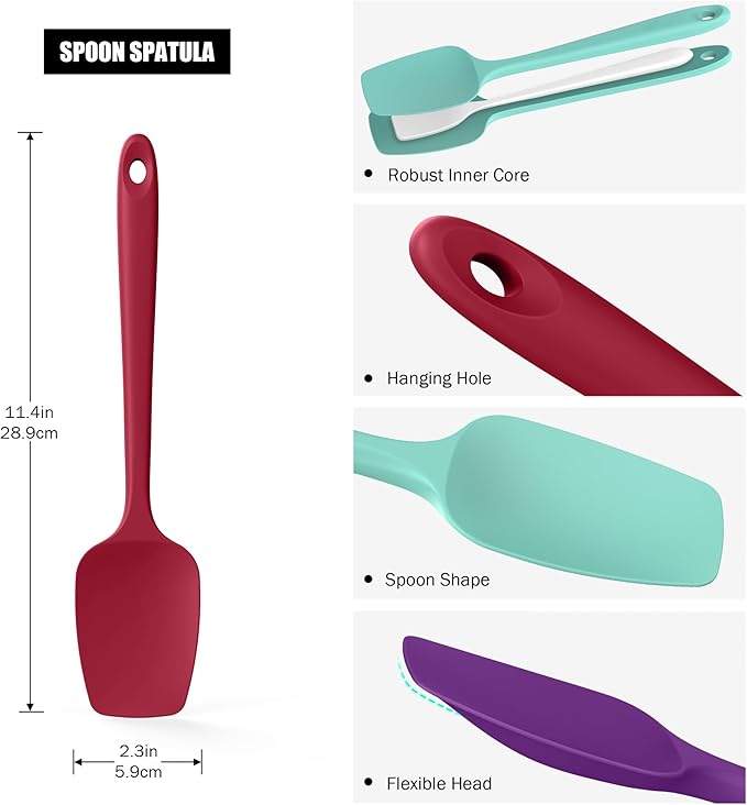 Heat Resistant Silicone Spoon Spatulas, Doosu 600°F High Temp Flexible Cooking Spoons Kitchen Spoonula Scratch-Proof for Mixing Stirring Scraping Serving Non-Stick Cookware (Set of 3, Multi-3)