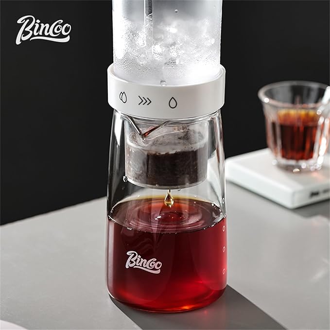 Cold Brew Coffee Maker 450ml-Bincoo High Borosilicate Glass Ice Drip Coffee Brewer,Adjustable Dual-Outlet Drip Speed, Constant Pressure Brewing