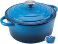 Enameled Cast Iron Dutch Oven Pot with Lid Heavy-Duty Cookware for Bread Baking, Braising, Stews, Roasting,5.5QT，blue
