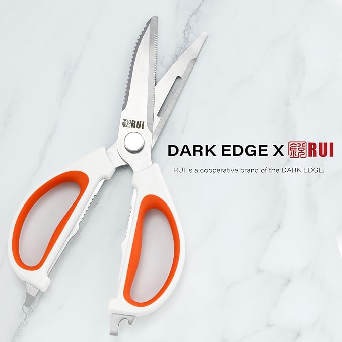 Kitchen Scissors with Magnetic Holder Heavy Duty Magnetic Scissors for Fridge, Cooking Shears Come Apart Kitchen Shears Magnet Sheath Set for Food Meat Pizza Herb Vegetables, Orange