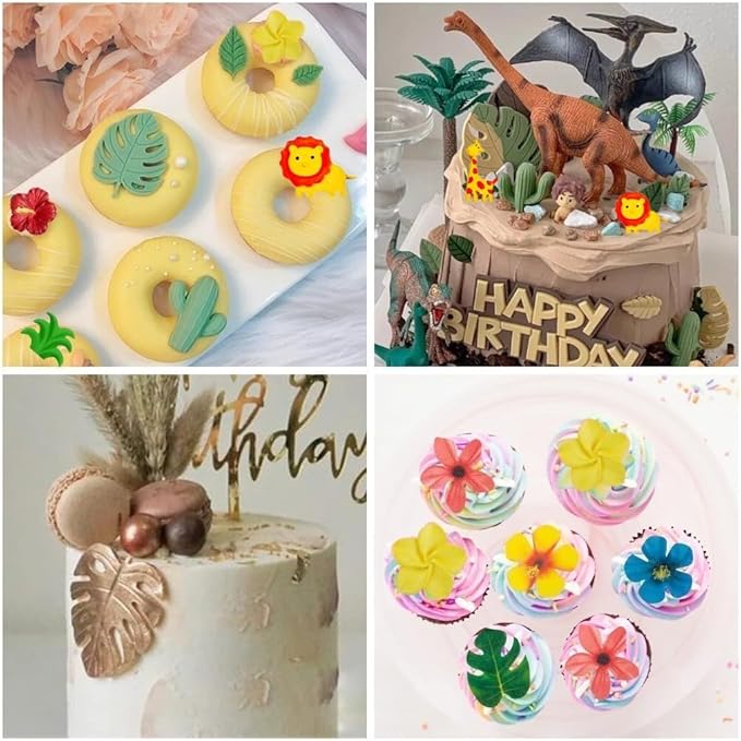 Tropical Flowers Leaves Mold,Animal Silicone Mold,Plumeria Hibiscus Flower Monstera Leafage Chocolate Molds Cactus Fondant Mould for Cake Candy Cupcake Pudding Hawaiian Party Decoration