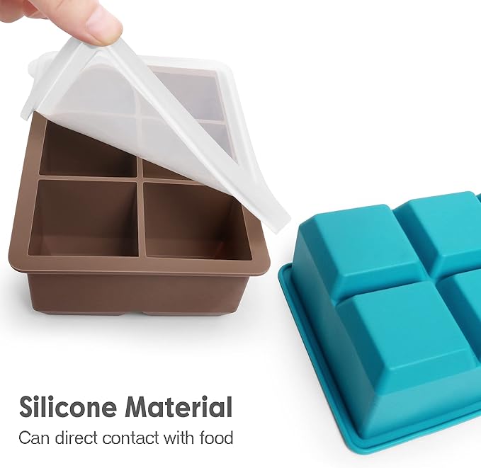 Silicone Ice Cube Trays 3 Pack - Large Size Silicone Ice Cube Molds with Leak Proof Removable Lid Square Ice Cube Tray And BPA Free for Cocktail,Whiskey, Stackable Flexible Ice