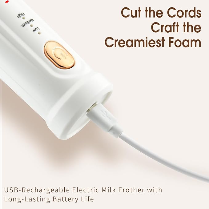 DSP Milk Frother Handheld Rechargeable, Frother for Coffee, Drink Mixer with 3 Speeds 10200RPM, Kitchen Powerful Frother Wand, Suitable for Stirring Eggs, Milk, Juice, Milk Powder (Snow White)