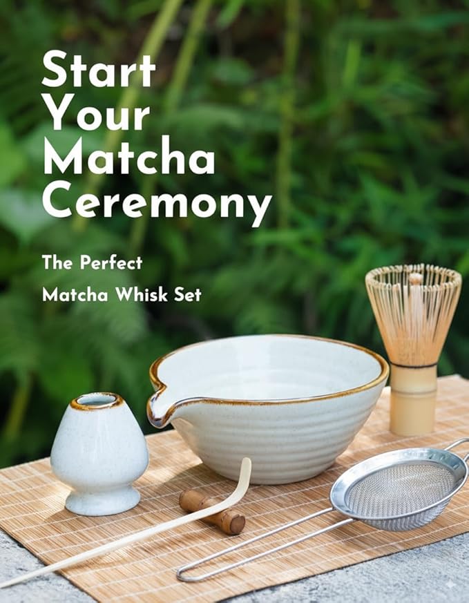Matcha Whisk Set,Matcha Set,Matcha Kit,Matcha Bowl with Spout,Scoop,Sifter,Bamboo Whisk,Chasen Holder,Unique Gifts for Women Grifend,Gifts for Christmas, Birthday,Halloween