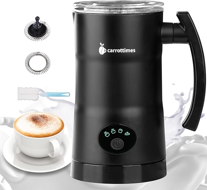 Milk Frother, 4-in-1 Electric Milk Steamer, 11.8oz/350ml Large Capacity for Auto Warm/Cold Foam, Heating Milk for Coffee, Latte, Macchiato, Cappuccino, Hot Chocolate (Black)