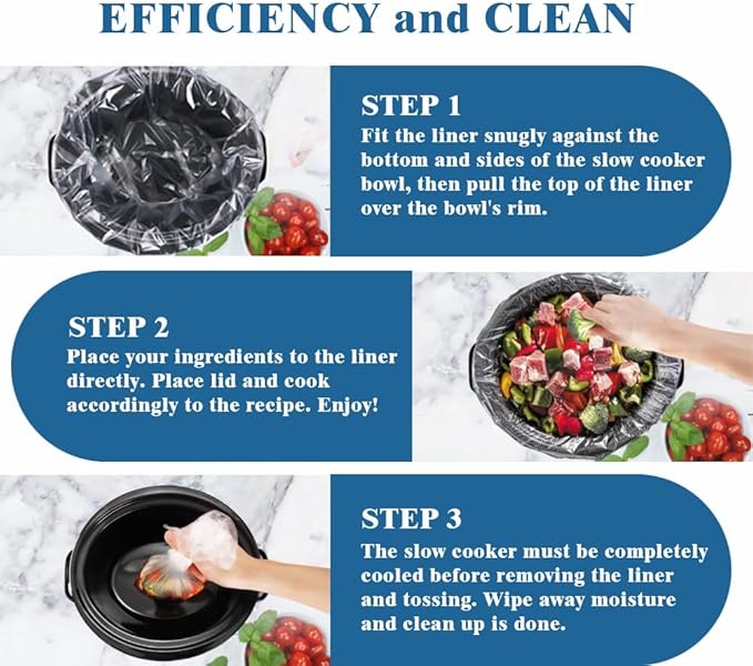 Slow Cooker Liners, 13“ x 21” 20 Cooking Bags, Large Disposable Pot Liners, Fits 3QT to 8QT Slow Cooker Cooking Plates, Multi-Purpose Durable Liner Plastic Bags, BPA Free (1 Pack)