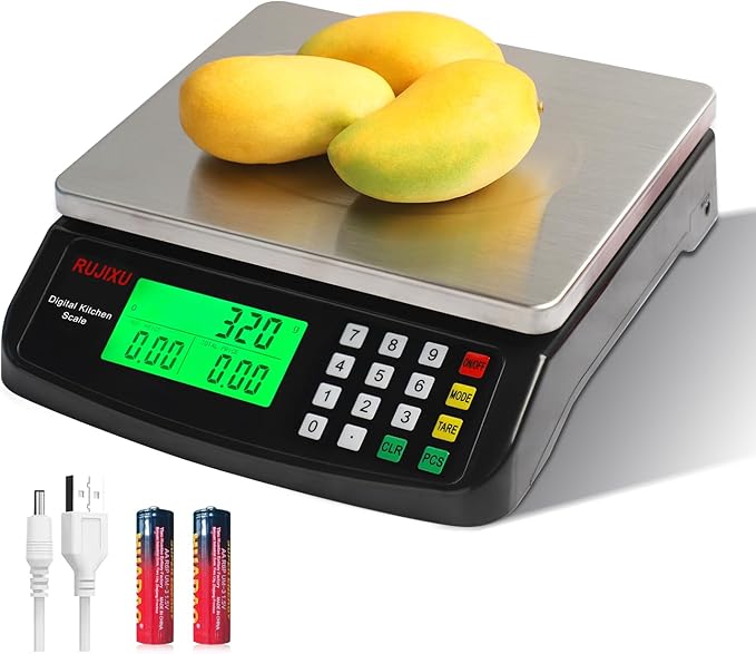 Large Digital Kitchen Scale Black 30kg/66lb Commercial Food Scale Stainless Steel with LCD Display Price Computing Scale for Restaurant Baking Bread Meat Prep Counting Scale for Parts and Coins