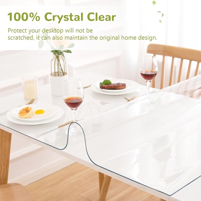 36 x 36 Inch Clear Table Cover Protector, Clear Table Protector for Dining Room Table, 1.5mm Plastic Table Cover, Waterproof Table Pad for Kitchen, Office
