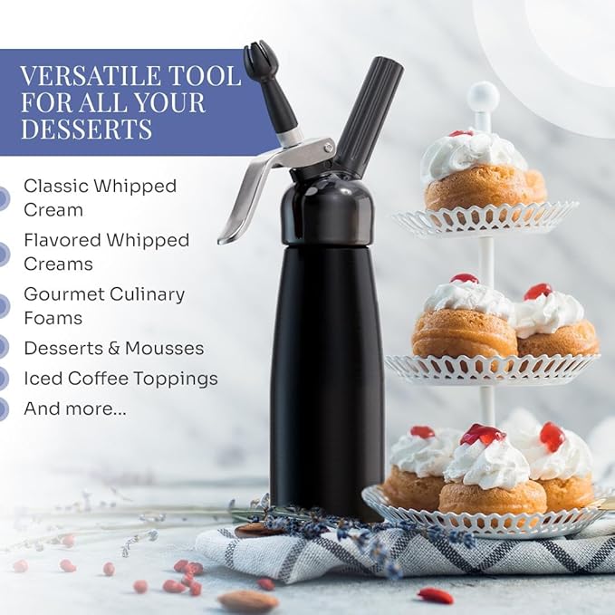 Professional Cream Whipper – 500ml Aluminum Cream Dispenser with Silicone Grip – Durable Cream Maker with 6 Decorating Nozzles & 2 Cleaning Brushes