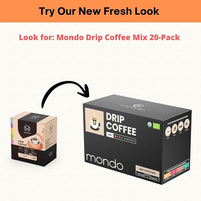 Mondo Drip Coffee Mix (10-Pack Variety), Single Serve Pour Over Filter Bags, Pre-Filled 100% Arabica, Medium Roast
