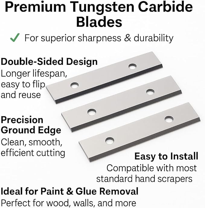 Paint Scraper Carbide Blades Double-Edged Reversible Replacement Blade (2" (50mm),10packs) By LU&MN