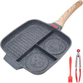 Sectional Skillet, Grill Pans for Stove Tops Nonstick 3 Section Breakfast Pan Meal Skillet Griddle Divided Pan, with Silicone Brush & Clip, 10.5”
